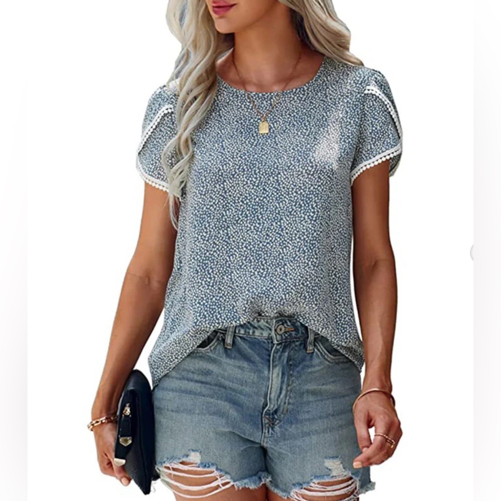 Tulip Laced Short Sleeves Women’s Blouse Blue Size Small 4